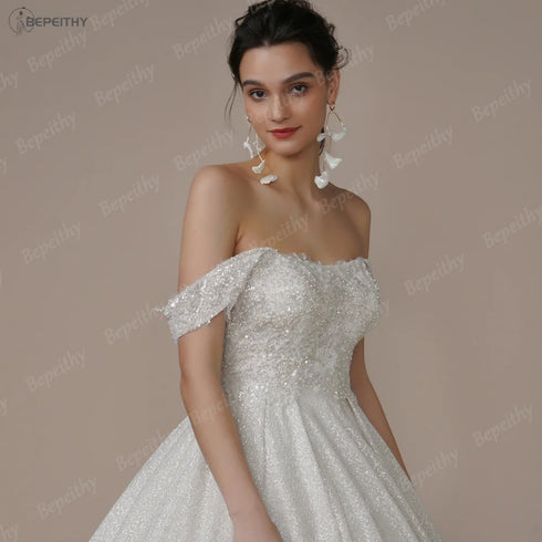 BEPEITHY Customized Luxury Strapless A Line Glitter Wedding Dresses