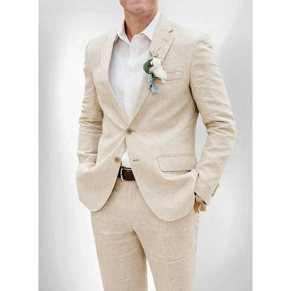 Chic Linen Suits for Men Casual Flat Front Single Breasted Blazer and Pants Outfit
