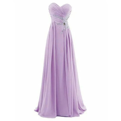 Strapless A-Line Chiffon Bridesmaid Dress With Beading Crystals and Pleats Corset Back