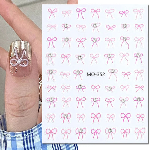 5D Embossed Nail Art Stickers - Semi-Transparent White Bowknots Adhesive Sliders for Creative Manicure Decorations and Nail Art Accessories