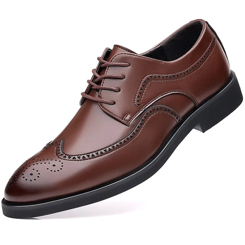 Men Classic Retro Brogues Lace Up Business Leather Shoes Formal Office Flats Wedding Party Oxford Shoes