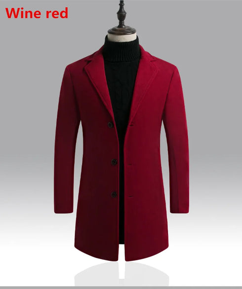 Men's Slim Fit Trench Coat for Fall and Winter - Stylish Woolen Blended Outwear for Business Casual and Travel