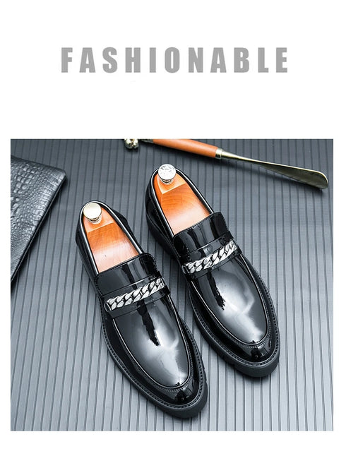 Men's Thick Sole Patent Leather Oxfords - Stylish Slip-On Derby Shoes for Casual and Formal Occasions, Height Increasing Loafers for Ultimate Comfort and Fashion