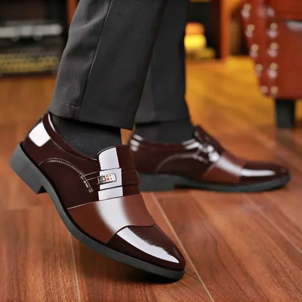 Luxury Men's Leather Oxfords - Classic Formal Slip-On Business Shoes for Office and Wedding Occasions