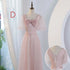 V-Neck Ruched Tulle A-Line Dress With Square Collar And Appliques And Bow Bridesmaid Dress