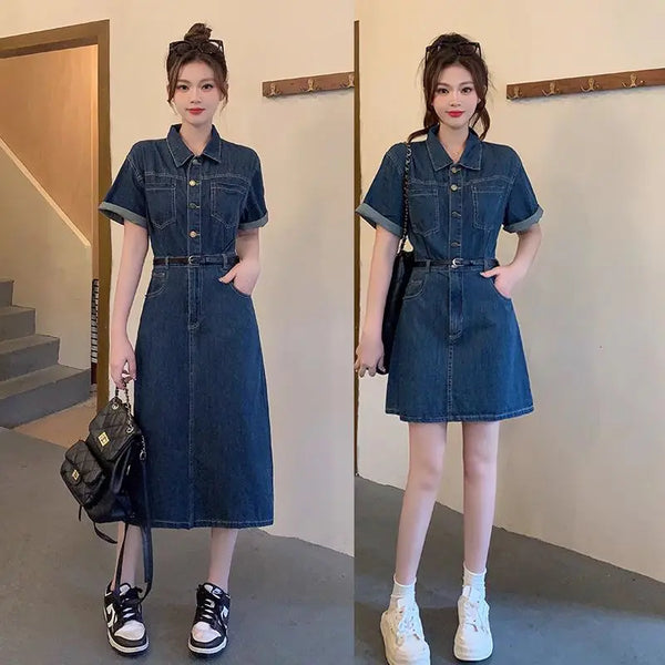 Denim Dress for Women Summer Skirts Covering Belly Slimming