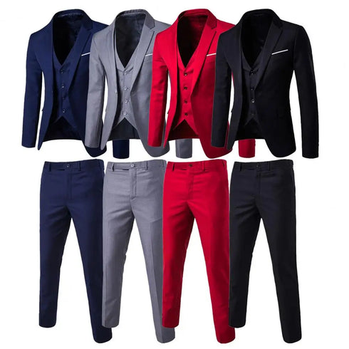 Korean Style Men Blazer Vest Pants Set Casual Business Suit