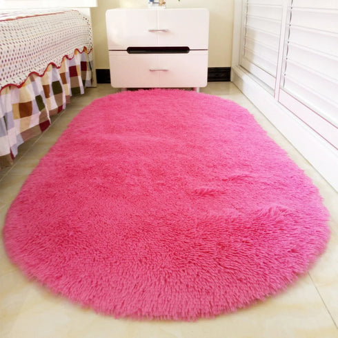 Oval Plush Rugs for Bedroom and Living Room Decor Non Slip Furry Carpet Hand Washable