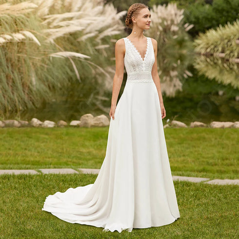 Summer Wedding Dresses Beach Bridal Gowns Boho Lace Sleeveless