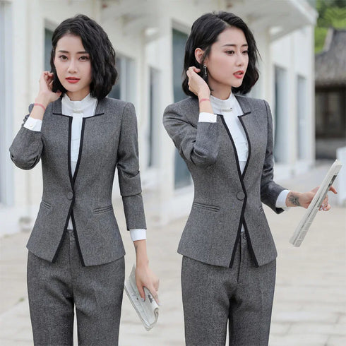Elegant Long Sleeve One Button Business Suit for Women - Stylish Office Lady Attire for Formal Events and Professional Settings