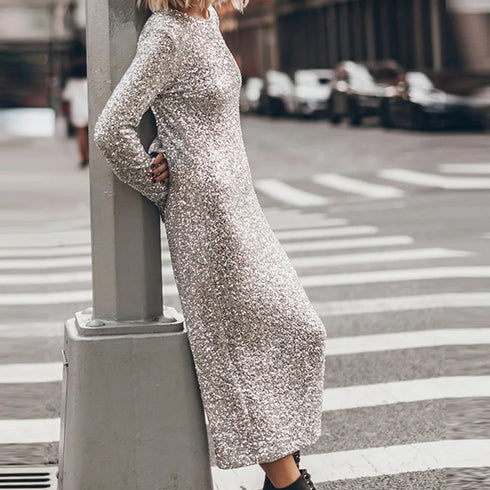 Elegant Sequins Glitter Party Dress For Formal Occasion Women