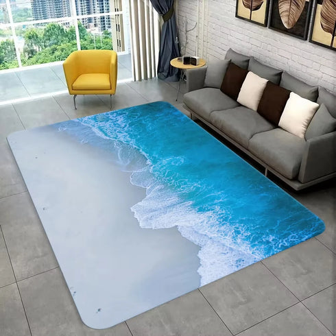 3D Beach Wave Inspired Carpet Area Rug for Living Room Decor and Home Use