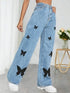 Fall Trousers High Waist Butterfly Print Y2K Jeans Casual Fashion Loose Denim Pants
