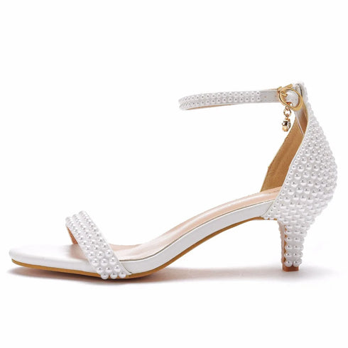 Elegant Beaded Open-Toe Sandals with Thin Heels for Weddings and Parties