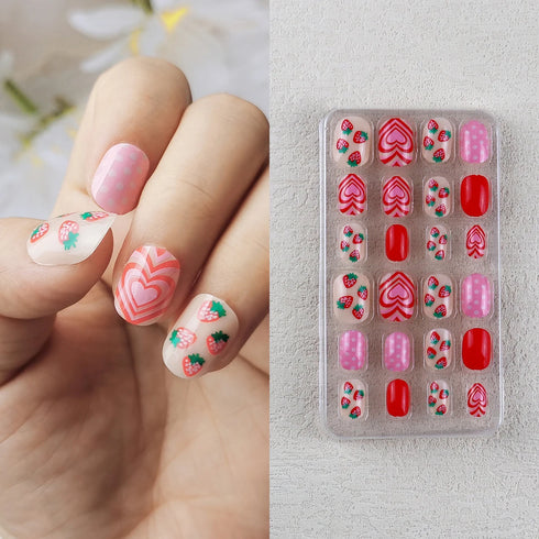 Sparkling Purple Glitter Kids Press-On Nails - 24-Piece Gradient Fake Nail Art Tips for Short Full-Cover Fun and Creative Nail Designs for Girls