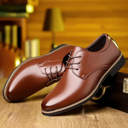 Large Size Leather Business Dress Shoes for Men Soft Sole Derby Style Wedding Footwear