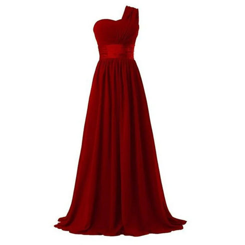 Bridesmaid Dress A Line Chiffon One Shoulder Pleated Back Lace Up Floor Length Wedding Dress