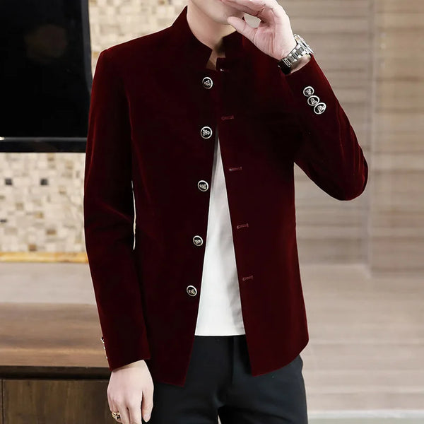 Coat Men's Light Luxury Boutique Golden Velvet MAO Suit