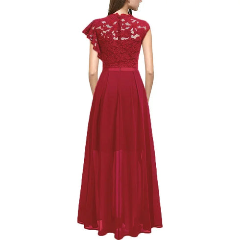 Harajuku Vintage Elegant Long Maxi Dress Stylish Party Wedding Dress with Spliced Lace Chiffon