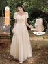 Bridesmaid Dress With Square Neck And Bow Ankle Length Organza With Floral Appliques Bridal Gown Style
