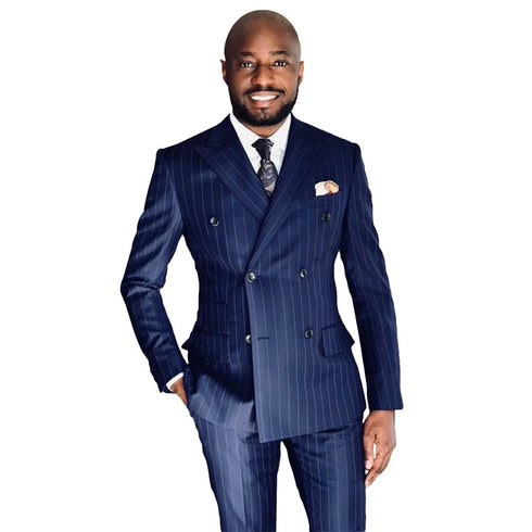 Male Formal Casual Suit with Peak Lapel Double Breasted Blazer and Pants for Weddings