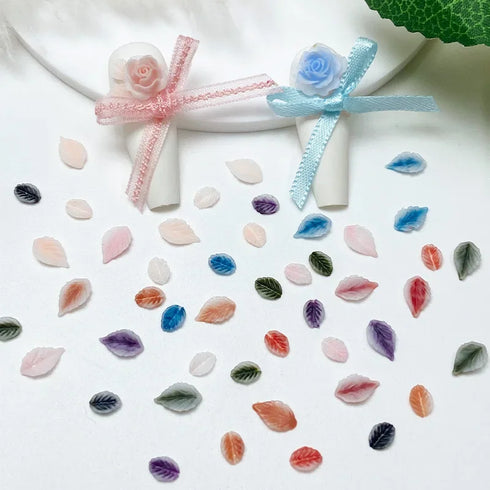 50pcs 3D Kawaii Colorful Leaf Nail Art Charms - Mixed Resin Nail Decorations and Acrylic Rhinestones for DIY Manicure Accessories and Press-On Nails