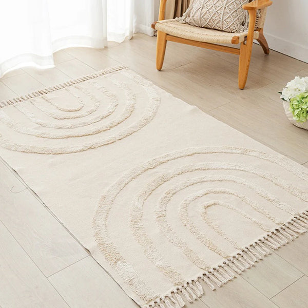 Nordic Cotton Linen Rug Modern Geometric Rainbow Living Room Carpet Bedroom Floor Mat Aesthetic Home Decor