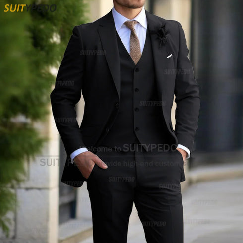 Elegant Three Piece Formal Suit Set for Men Wedding Party Business Attire