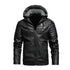 Men's Cozy Thickened Fleece Lined Winterproof Leather Jacket with Hood - Durable Casual Outerwear for Ultimate Warmth and Style