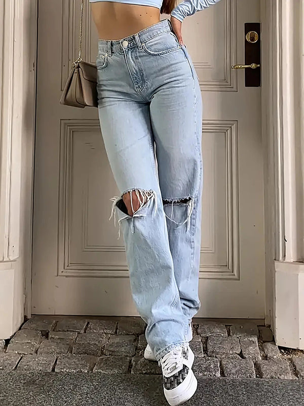 Comfortable Loose Fit Women's Straight Micro-Elastic Jeans - Perfect for Casual Fall Outfits and Versatile Styling Ideas