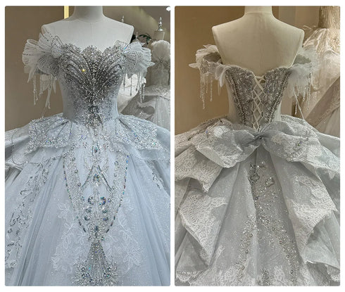 Exquisite Off Shoulder Wedding Dress with Beading and Lace Embellishments for Elegant Bridal Dress