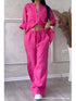 Chic Casual Women's Two Piece Set: Long Sleeve Pocket Shirt and Wide Leg Pants for Effortless Spring/Summer Style - Perfect Summer Outfits Inspo for the Modern Office Lady
