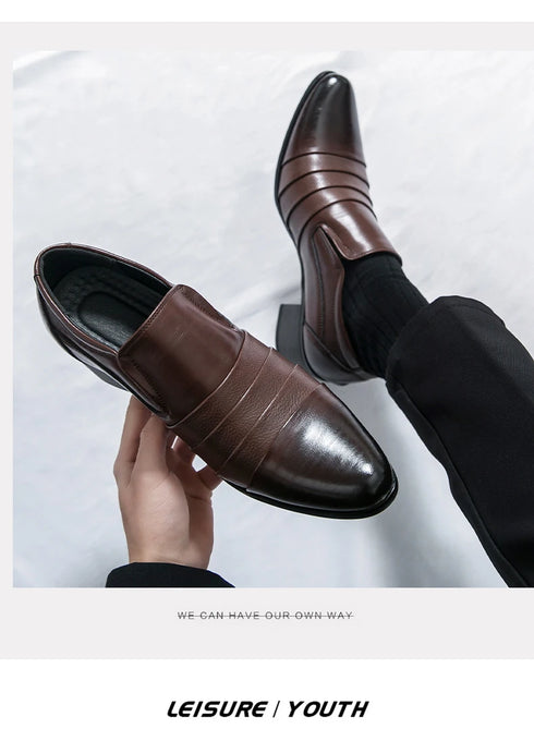 Leather Men's Elevator Oxford Dress Shoes for Wedding and Business Occasions