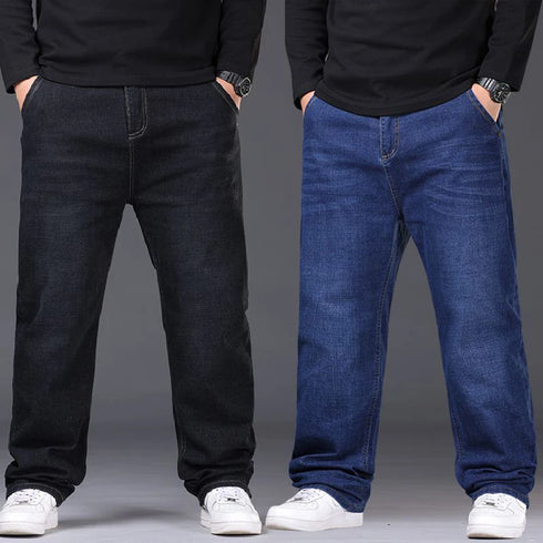 Plus Size Mens Jeans Loose Denim Straight Leg Stretch Casual Trousers