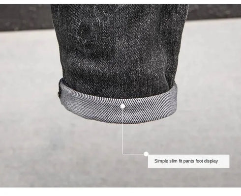 Luxury Streetwear Slim Fit Denim Jeans with 3D Embroidery Design for Casual Spring and Autumn Fashion - Perfect for Medium Wash Jeans Outfit and Punk Style