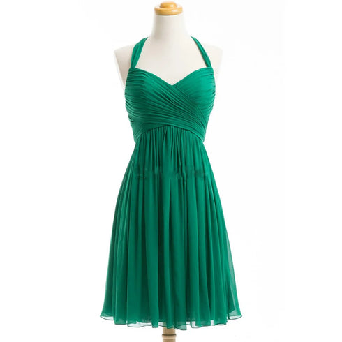 Bridesmaid Dress A Line Chiffon Knee Length Sweetheart Halter Zipper Back Dresses