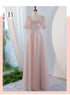 V-Neck Ruched Tulle A-Line Dress With Square Collar And Appliques And Bow Bridesmaid Dress