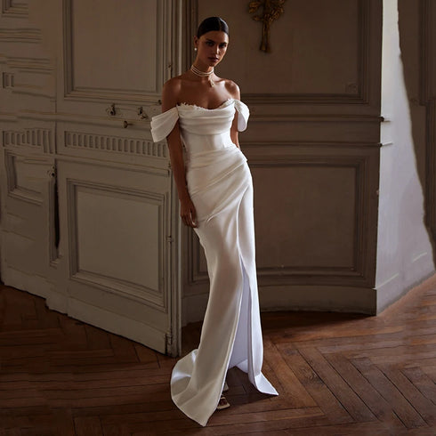 Eightree White Mermaid Wedding Dresses Women Off The Shoulder Lace Bridal Dress Elegant Evening Prom Gowns