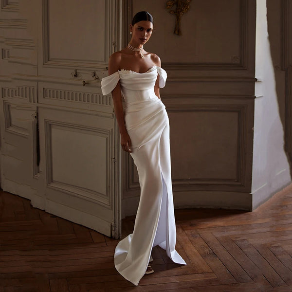 Eightree White Mermaid Wedding Dresses Women Off The Shoulder Lace Bridal Dress Elegant Evening Prom Gowns