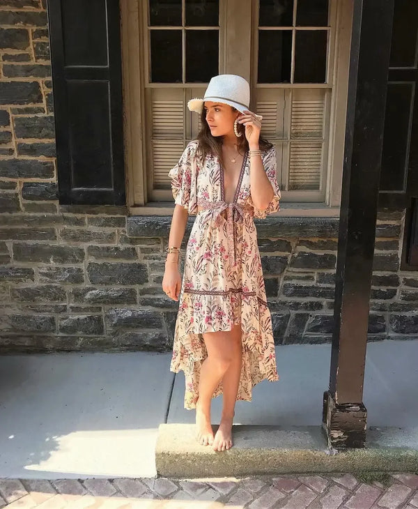 Bohemian Hollow Out Sexy Beach Dress for Women - Ankle-Length Summer Style