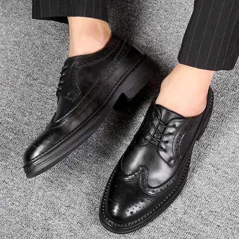 Elegant Men's Formal Dress Brogue Shoes - Slip-On British Gentleman Oxfords for Weddings and Special Occasions