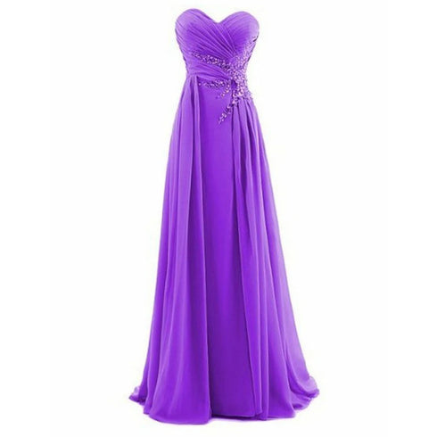 Strapless A-Line Chiffon Bridesmaid Dress With Beading Crystals and Pleats Corset Back