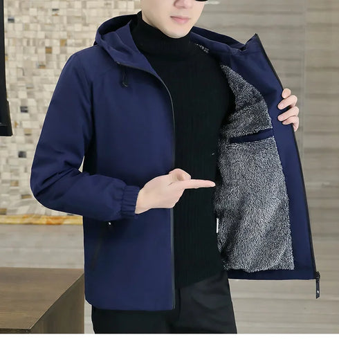 Comfortable and Stylish Men’s Fleece Lined Casual Windbreaker Jacket - Perfect for Autumn and Winter Outdoor Adventures