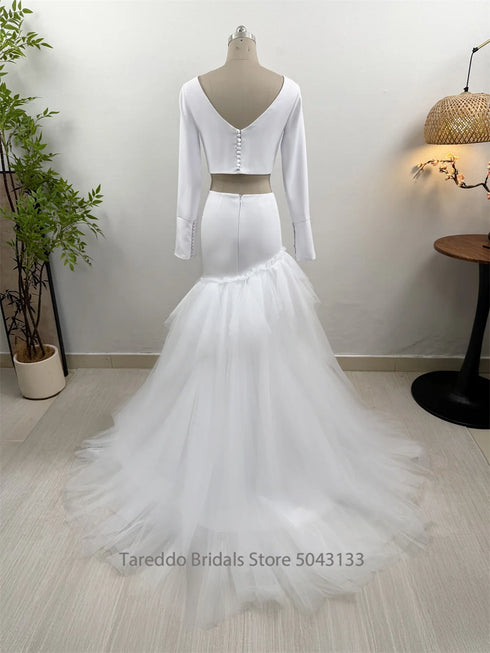 Customized Two-Piece Bohemian Jersey Wedding Dress Casual Bridal Dress