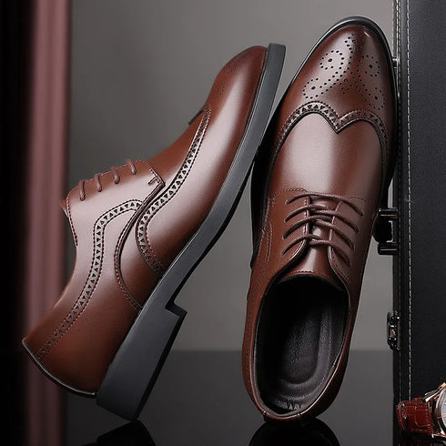 Men Classic Retro Brogues Lace Up Business Leather Shoes Formal Office Flats Wedding Party Oxford Shoes