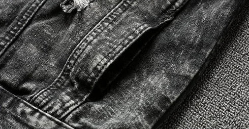 Men's Slim Fit Ripped Denim Jacket with Print for Hip Hop Style - Trendy Outerwear for Dance and Casual Wear