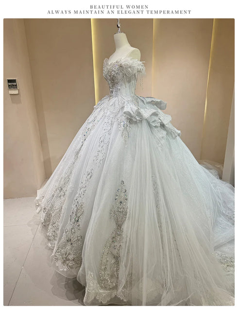 Exquisite Off Shoulder Wedding Dress with Beading and Lace Embellishments for Elegant Bridal Dress