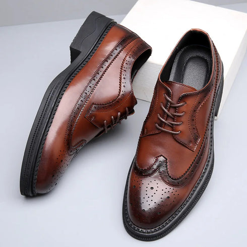 Elegant Men's Formal Dress Brogue Shoes - Slip-On British Gentleman Oxfords for Weddings and Special Occasions