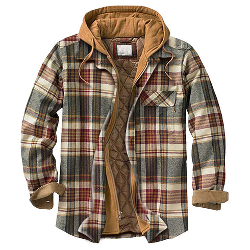 Men's Casual Plaid Hooded Zipper Jacket - Cozy Winter Outerwear for Stylish Adventures