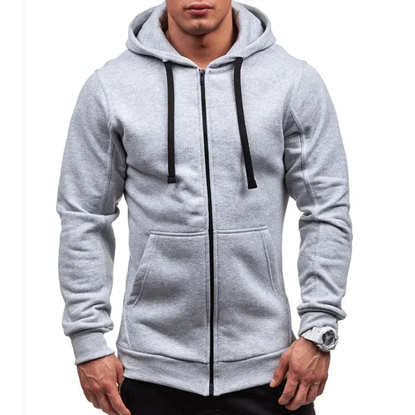 Men's Casual Zip-Up Hooded Sweatshirt Jacket - Solid Color Cardigan for Spring and Autumn, Perfect Daily Wear Outerwear & Coats